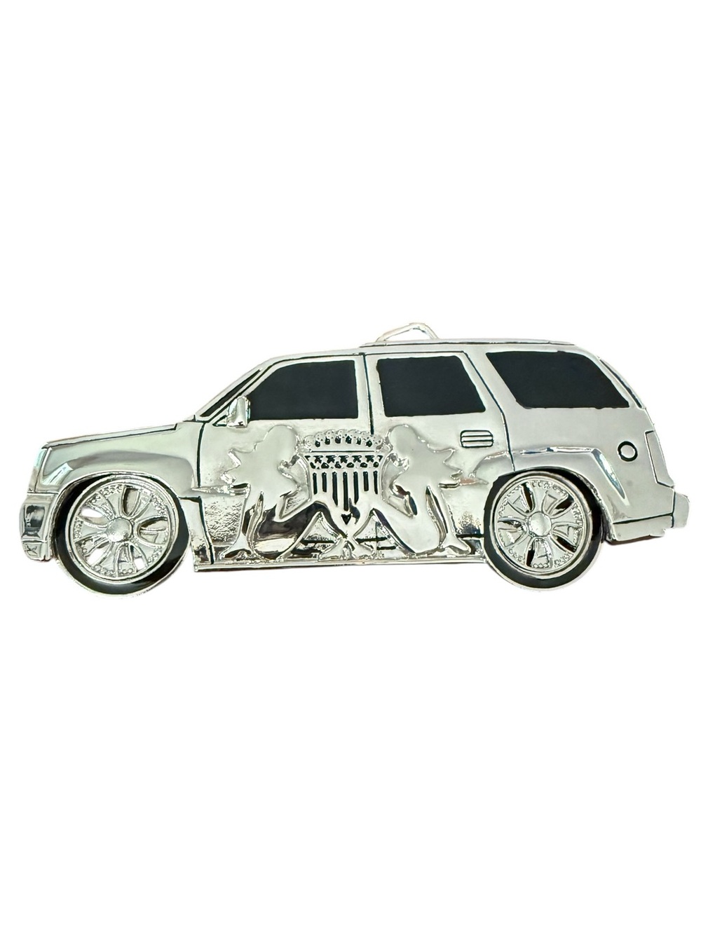 Vintage SUV Mudflap Girl Spinning Rims Belt Buckle Silver Tone & Black Accessory